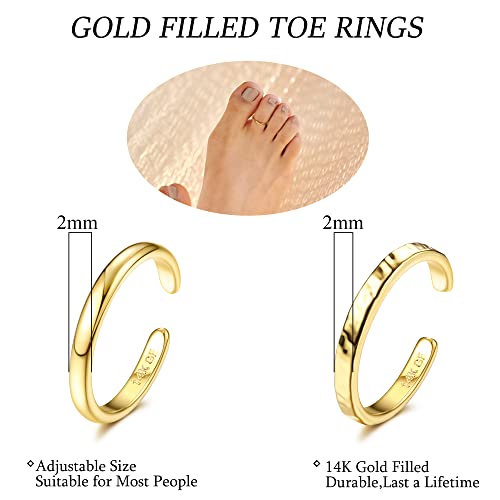 IRONBOX 14K Gold Filled Toe Rings for Women Simple Open Band Toe Ring Adjustable Toe Rings - color: Gold C
