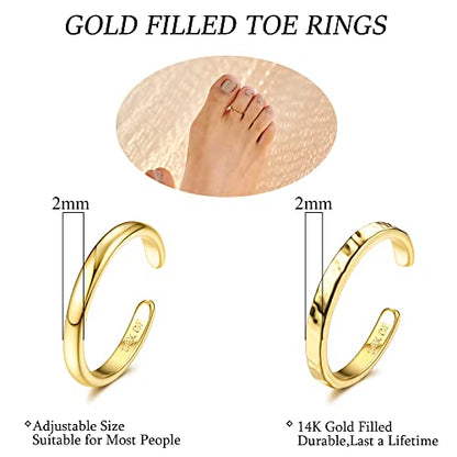 IRONBOX 14K Gold Filled Toe Rings for Women Simple Open Band Toe Ring Adjustable Toe Rings - color: Gold C