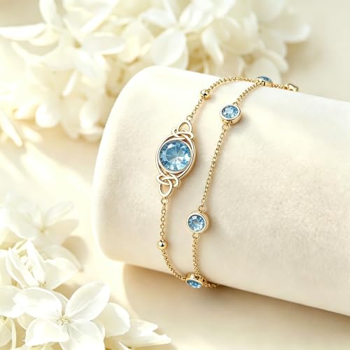 Midari 18K Gold Irish Infinity Celtic Knot Birthstone Layed Anklet Bracelet with 12 Months Birthstone Birthday Jewelry Gifts for Women Mom - color: 03-Aquamarine, size: Anklet 9"-11"