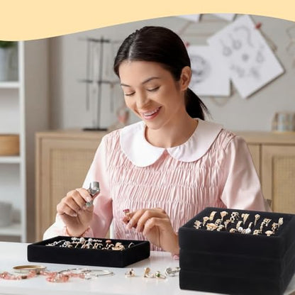 6 Pcs Small Velvet Ring Display Black Jewelry Box Inserts Earring Display Tray Storage Insert Holder 7 Slots for Gifts Selling Drawer - color: Black