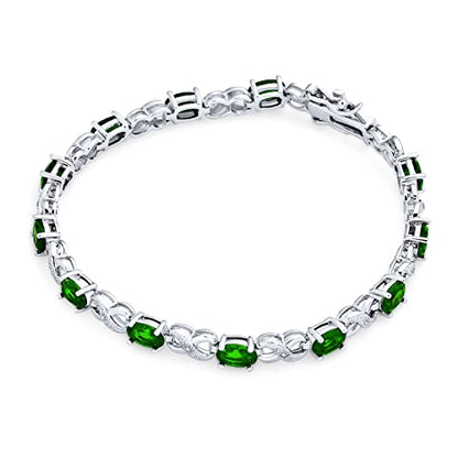 Bling Jewelry Birthstone Colors CZ Oval Infinity Tennis Bracelet Rose Gold Silver Plated - color: Green