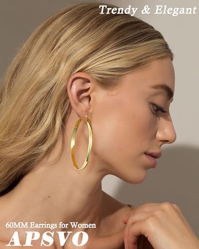 Apsvo Hoop Earrings for Women, 5mm Wide 14K Gold Plated/Silver Hoop Earring Hypoallergenic 925 Sterling Silver Earrings Lightweight Large Earrings for Women - color: Gold &70mm
