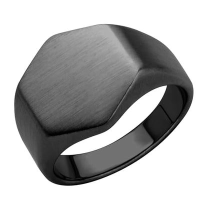555Jewelry Stainless Steel Solid Plain High Polish Round Signet Ring for Men - color: Hexagon Black