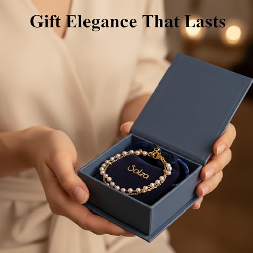 Solza 2 Layer Gold Plated Bracelet – Stainless Steel Adjustable Layered Chain with 3mm Beads, 18K Gold Plated Non Tarnish Jewelry for Women, Elegant Beaded Bracelet Stack for Everyday Wear - style: Pearl Gold