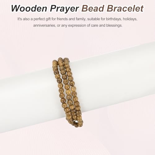 MECCANIXITY Prayer Beads Bracelet, Natural Wooden Bead Mala Bracelets Link Wrist Men Women Beaded Stretch Crafts Bangle - color: Wenge Color