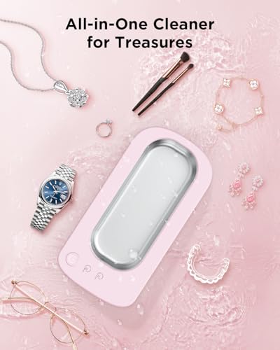 Ultrasonic Jewelry Cleaner Machine: 48KHz Ultra Sonic Cleaner for Jewelry,Eyeglass,Rings,Watch Band,Dentures,with Dual Cleaning Modes,350ML 304 Stainless Steel Tank,Gift for Wife,Mom,Daughter - color: Pink