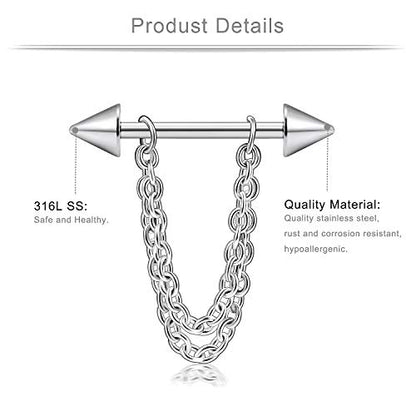 Ruifan Surgical Steel Nipple Shield Rings Tongue Barbell Piercing Jewelry Retainer 14G 5/8Inch Chain Dangle Clear CZ For Women Men 2-20PCS - color: 20PCS - Silver