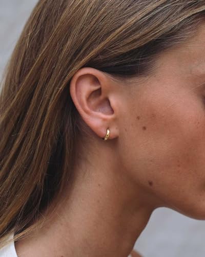 Minimalist Hoops for Women - 14K Gold Open Huggie Hoop Earrings, Hypoallergenic Tiny Hoops in Gold and Silver (Set of 1-5 Pairs) - color: 14K Gold - 6mm (1 Pairs)