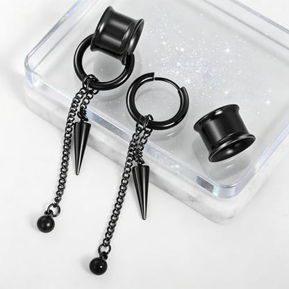 Aienid 2 Pcs Stainless Steel Dangle Gauges, 6mm-20mm Ear Tunnels Expander Plugs Stretcher Piercing Body Jewelry for Men Women - color: Chain, size: 16mm (5/8")