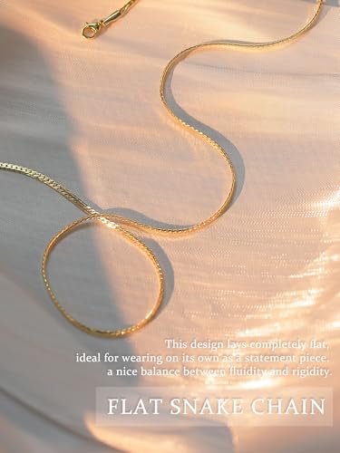 14K Gold Plated Chain Necklace for Women Trendy - 925 Sterling Silver Clasp | Waterproof Dainty Choker Necklace, 14/16/18/20 inch Thin Simple Box Figaro Chain Herringbone Necklace Jewelry for Women Men - color: Snake