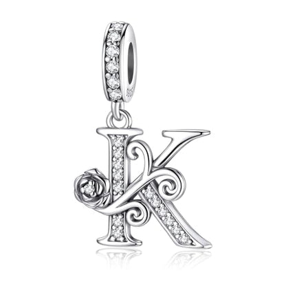LNQOBU Complete A~Z Alphabet Charm Letter Beads, Solid 925 Sterling Silver with Cubic Stones Rose Alphabet Charm fits Pandora Bracelets Necklace Women Jewelry - color: CYT-K