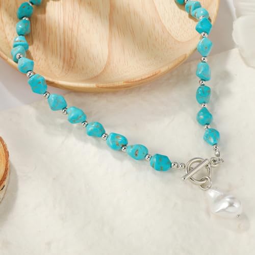 Dainty Layered Choker Necklace Bohemian Turquoise Necklace 14K Gold Plated Dainty Y Pendant Necklace Beach Fashion Pendant Choker - color: Gold-F