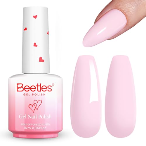 Beetles Light Pink Gel Polish, Barely Pink, Baby Pink Gel Nail Polish | Color-Matched Bottle Design, Soak Off UV LED, Long-Lasting Nails Art for Home DIY & Holiday - color: B - Creme | Barely Pink