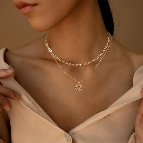 MFRYK Gold/Silver Necklaces Stack For Women,14K Gold/Sterling Silver Plated Simple Layered Choker Necklaces For Women,Stackable Multilayer Pearl Cross Disc Circle Pendant Cuban Herringbone Snake Paperclip Chain Necklaces Set Jewelry Gift for Women - style