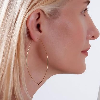 Marquise Large Hoop Earrings for Women | Plated in 18K Gold or 925 Sterling Silver, Hypoallergenic and Safe for Sensitive Ears - color: 3" inch - 18K Gold Plated