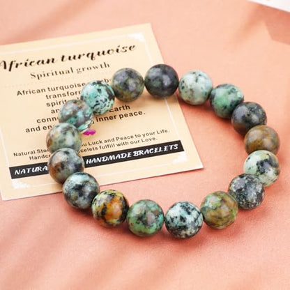 AD Beads Handmade Gemstone Stretch Elastic Bracelet Crystal Healing Reiki Nature's Beauty and Spiritual Essence Unisex (12mm, African Turquoise (Spiritual growth)) - color: African Turquoise (Spiritual Growth), size: 12mm