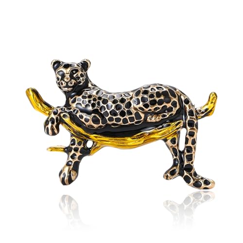 Luxury Crystal Tiger Brooch Pins for Women Men Vintage Gold-Tone Climbing Black Spots Leopard Brooch Fashion Panther Cougar Pin Suit Jackets Coat Animal Jewelry Gift - style: Cheetah