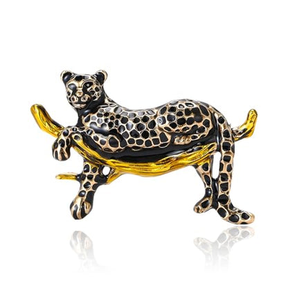Luxury Crystal Tiger Brooch Pins for Women Men Vintage Gold-Tone Climbing Black Spots Leopard Brooch Fashion Panther Cougar Pin Suit Jackets Coat Animal Jewelry Gift - style: Cheetah