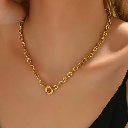 18K Gold Plated Chunky Chain Necklace for Women Dainty Cuban Paperclip Chain Toggle Bar Clasp Necklace Thick Trendy Layering Gold Chain Link Stainless Steel Jewelry - style: Toggle-Gold