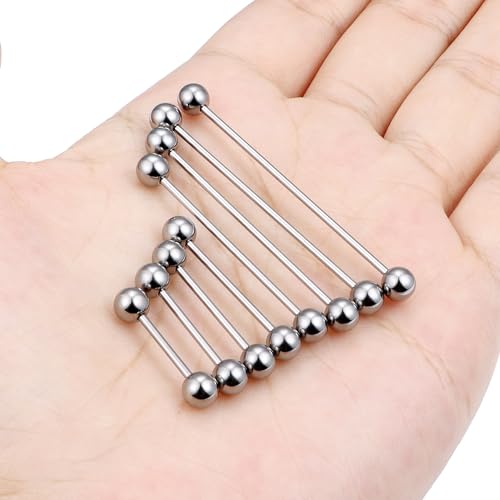 16G-2G ASTM F136 Titanium Internally Threaded Nipple Tongue Rings Piercing Jewelry Straight Industrial Earring Barbell G23 Titanium Nipple Tongue Bars Piercing Jewelry for Women Men 12MM-40MM - style: 16G, 38mm Length, 5mm Ball