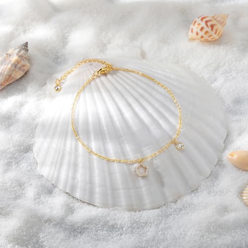 Gold Anklet Set for Women, Layered Beach Anklets | Layered gold-tone ankle bracelets, designed for beach days, vacations, and summer wear - style: Gold Anklet 6
