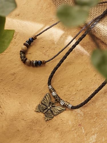 MINACHI Layered Boho Wood Bead Choker Necklace, Hollow Flower Charm, Personality Jewelry for Men and Women - style: Necklace R17-053