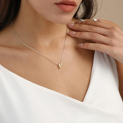14K Gold Plated Bubble Letter Necklace, Tarnish Free and Waterproof Dainty Initial Necklace for Women, Trendy Personalized Gold Jewelry Gift for Her - color: Gold, style: P
