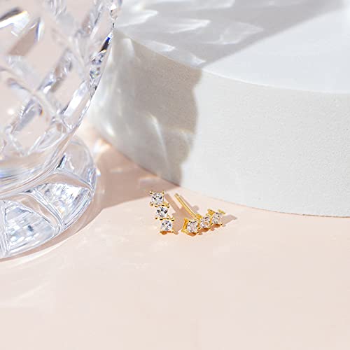 PAVOI 14K Gold Plated 925 Sterling Silver CZ Simulated Diamond Earrings | Dainty Geometric Shape Mini Bar Stud Earrings for Women - color: Yellow Gold, style: Offset