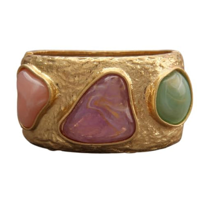 GelConnie Chunky Cuff Bangle Bracelet for Women, Statement Jewelry | Gold and Silver Tone Cuff Bangles with Resin, Crystal and Textured Accents for Party, Vacation and Dressy Looks - style: Bangle 07-Color Stone