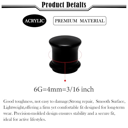 8G-12mm Solid Ear Plugs Tunnels for Women Men Single Flared Ears Gauge Plugs with O-Ring Stretcher Expander Piercing Body Jewelry Black White Clear Opalite 1 Pairs - color: Black, size: 6 Gauge(4mm) = 3/16 inch