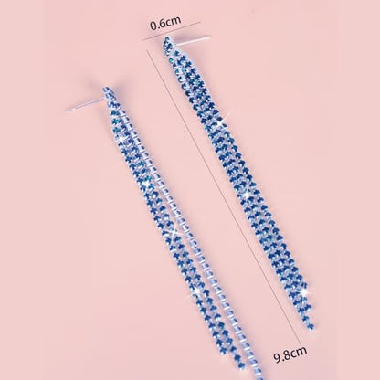 Sparkly Rhinestone Long Tassel Dangle Earrings Crystal Chandelier Dangle Drop Earrings Wedding Party Prom Earrings Jewelry for Women Gifts - color: Silver Blue