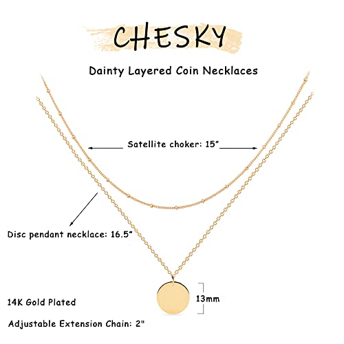 CHESKY 14K Gold Plated Silver Dainty Satellite Choker Necklace for Women | Layered Beaded Chain Necklace, Thin Choker Jewelry, Dainty Gold necklace, Minimalist Trendy Jewelry, Daily Gift for Women - style: Layered Satellite Coin-Gold