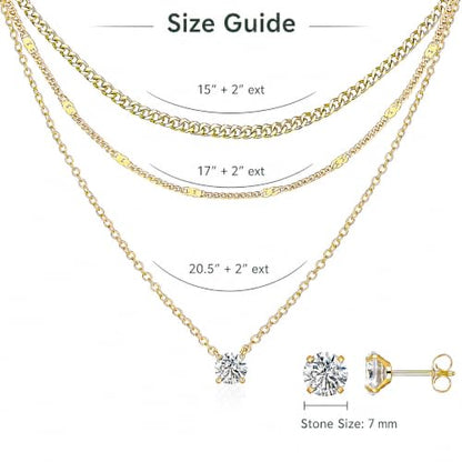 14K Gold Plated Necklace and Earrings Set for Women, 4-Piece | Layered Choker Necklace with CZ Stud Earrings, Gold Jewelry Set, Hypoallergenic Jewelry Gift for Women - color: Gold