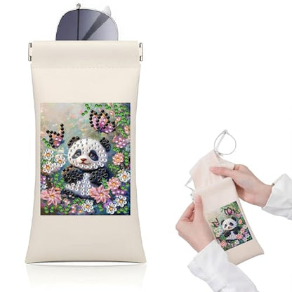 Diamond Art Painting Eye Glass Bag PU Sunglasses Glasses Storage Bag Built-in Glasses Cloth Press Automatic Closure - color: Panda