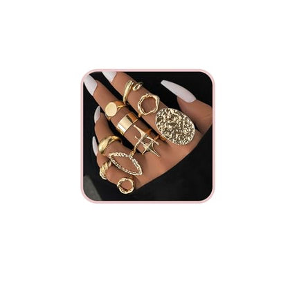 Chunky Rings for Women Non Tarnish 14k Stackable Dome Statement Rings Sets Vintage Dainty Knuckle Open Midi Finger Rings Jewelry Pack Gifts - style: 10PCS