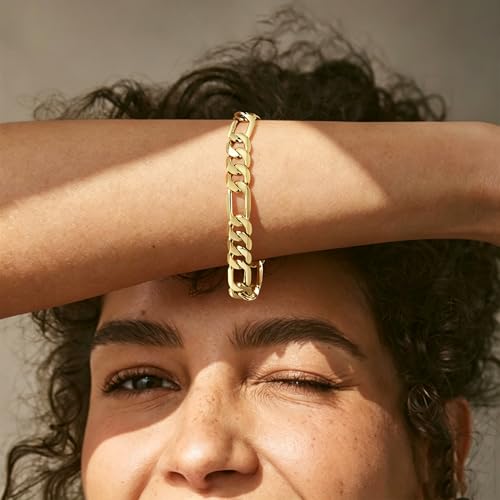 Gold Bracelets for Women & Men 14k Gold Figaro Chain Bracelet Trendy Gold Chain Dainty Chunky Charm Bracelet Statement Unisex Ewelry Gifts 6mm/8mm - size: 8mm