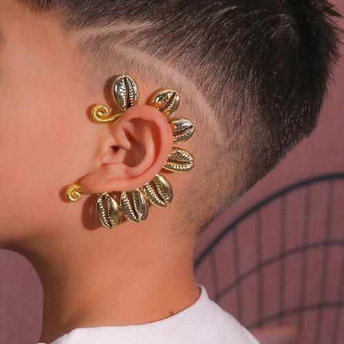 Wellike Gold Ear Cuffs For Women Non Piercing Single Clip On Earrings 18k Gold/Silver Plated Handmade Cuff Earrings Hypoallergenic Waterdrop Cowrie Shell Jewelry - color: KKWE580-G