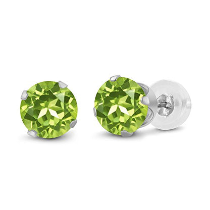 Gem Stone King 14K Gold Gemstone Birthstone Stud Earrings For Women Men | 4MM Round Cut | Solitaire Gold Studs with Secure Backs | Fine Jewelry for Her Him Mom Dad Wife - color: Peridot-August