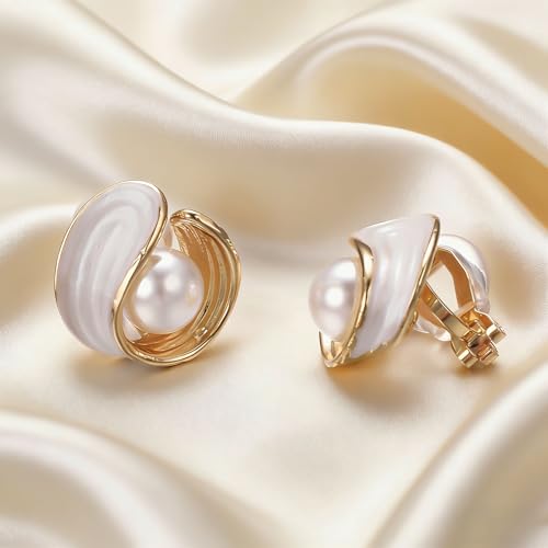 White Enamel Knot Clip On Earrings for Women Love Knot Jewelry