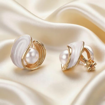 White Enamel Knot Clip On Earrings for Women Love Knot Jewelry