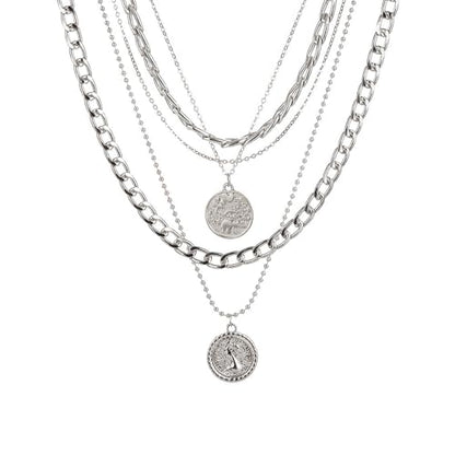 GIGB PBDK Chunky Layered Coin Pendant Necklaces for Women Gold Cuban Link Chain Statement Necklaces Punk Halloween Bachelor Party Holiday Vacation Accessory - color: Silver