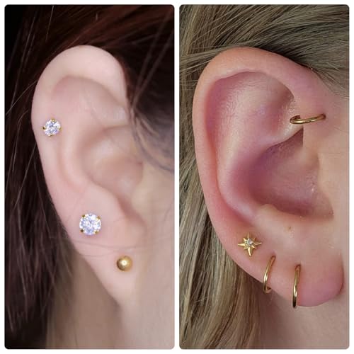20G 18G 16G Threadless Lip Labret Medusa Monroe Nose Piercing Jewelry Surgical Steel Snake Bites Lip Rings Flat Back Push in Cartilage Tragus Helix Conch Earring Stud 6mm 8mm 10mm Bars - color: Gold-16G（1.2mm) - Bars:6mm - Hinged Clicker Rings:8mm 10mm