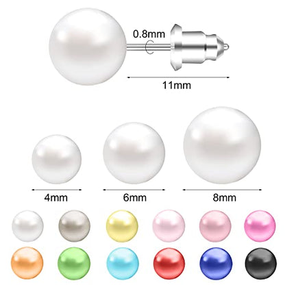 AoedeJ Colorful Pearl Stud Earrings - Small Pearl Earrings Set in Stainless Steel for Women - color: 6mm
