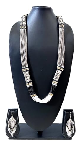 Layered – Boho Native American Style Layered Beaded Necklace– Ukrainian beaded Necklace Native Handmade Seed Bead Necklace Tribal ethnic beaded Necklace for Women (Tuquoise) - color: Black,White,Grey