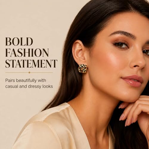 Golden Geometric Leopard Print Earrings for Women,Retro Gold Plated Square and Triangle Studs,Hypoallergenic Statement Jewelry,Fashion Animal Print Accessories Earring for Everyday & Party Wear - color: Square Leopard
