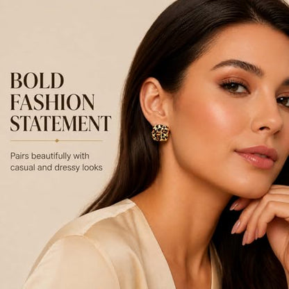 Golden Geometric Leopard Print Earrings for Women,Retro Gold Plated Square and Triangle Studs,Hypoallergenic Statement Jewelry,Fashion Animal Print Accessories Earring for Everyday & Party Wear - color: Square Leopard