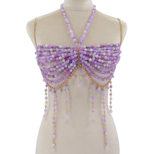 Purple Beaded Bra, Body Chain Jewelry, Festival/Burlesque Costume