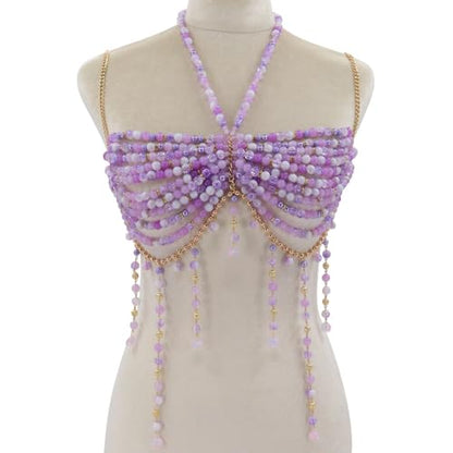 Purple Beaded Bra, Body Chain Jewelry, Festival/Burlesque Costume