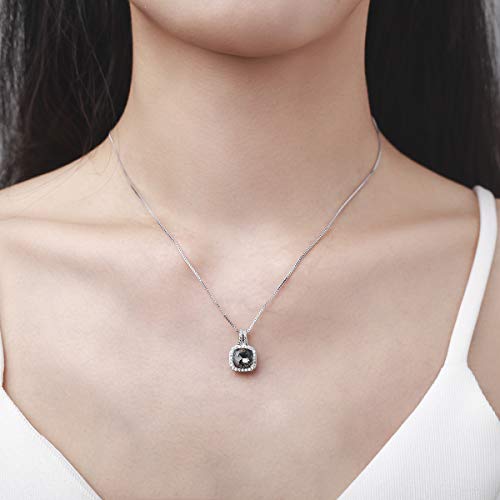SBLING Platinum Plated Cubic Zirconia/Austrian Crystal Cushion Shape Halo Pendant Necklace/Earrings - color: Moveable pendant-Austrian Crystals Black