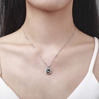 SBLING Platinum Plated Cubic Zirconia/Austrian Crystal Cushion Shape Halo Pendant Necklace/Earrings - color: Moveable pendant-Austrian Crystals Black